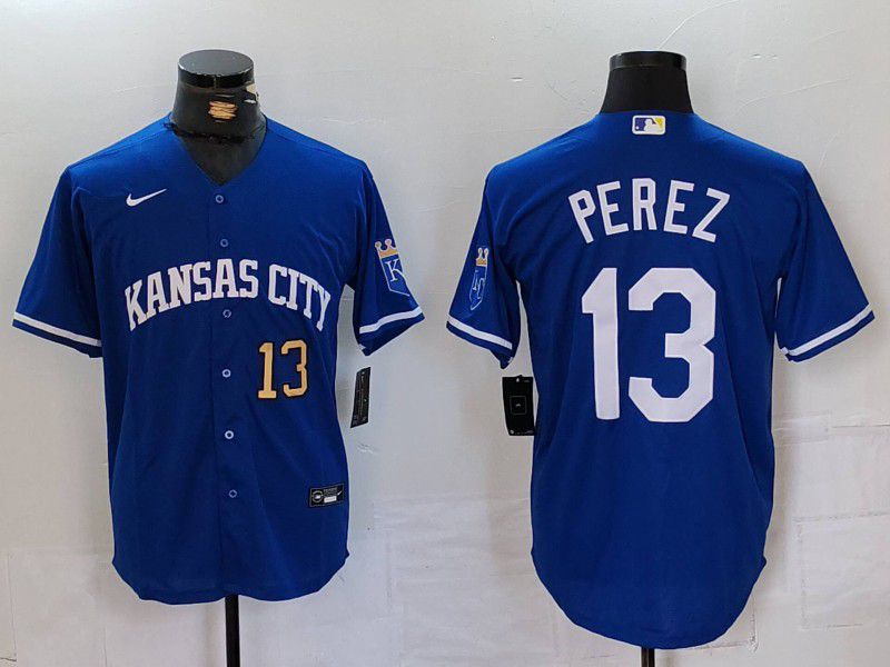 Men Kansas City Royals 13 Perez Blue Game 2024 Nike MLB Jersey style 2